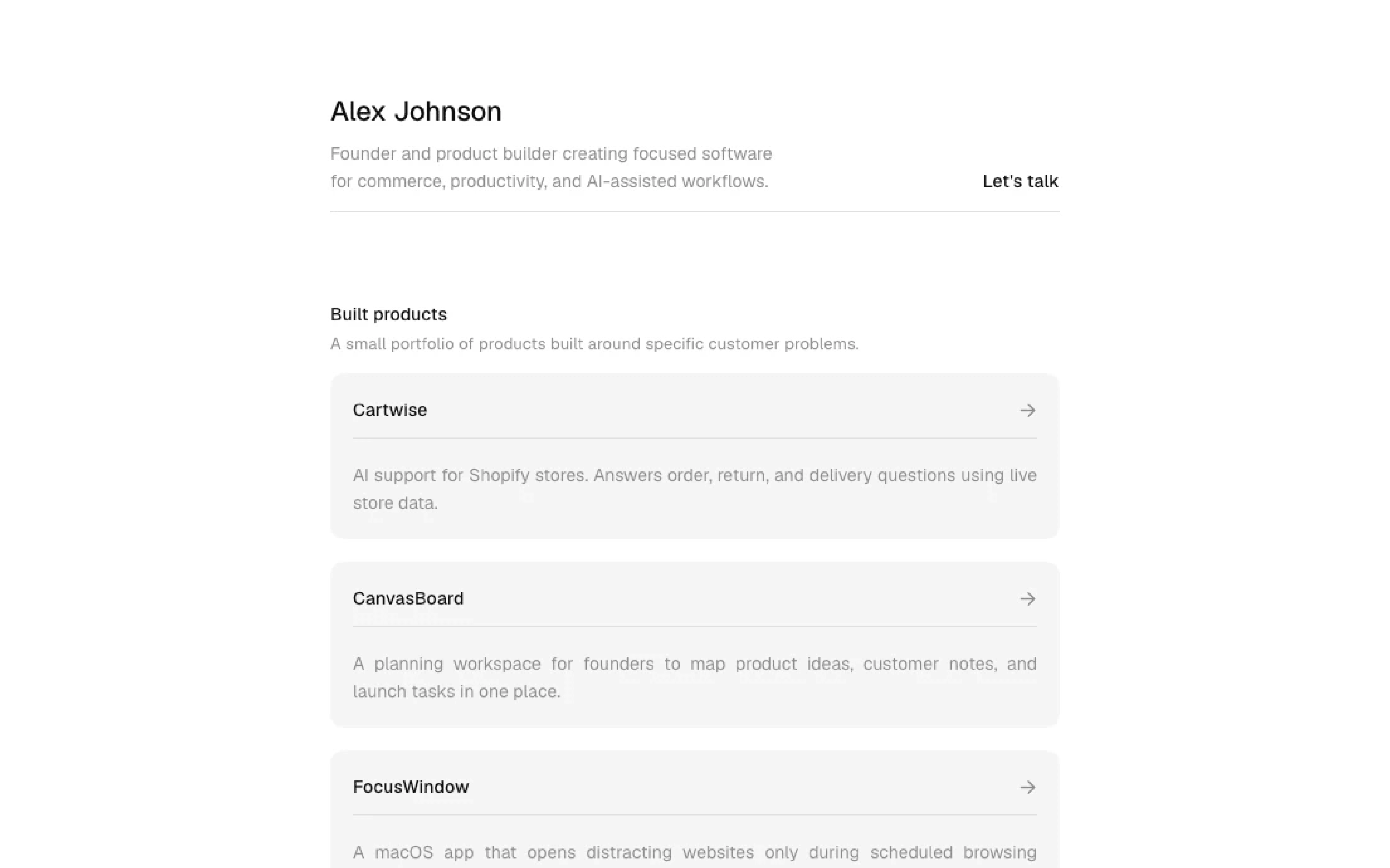 FounderFolio template, screen 1 of 3