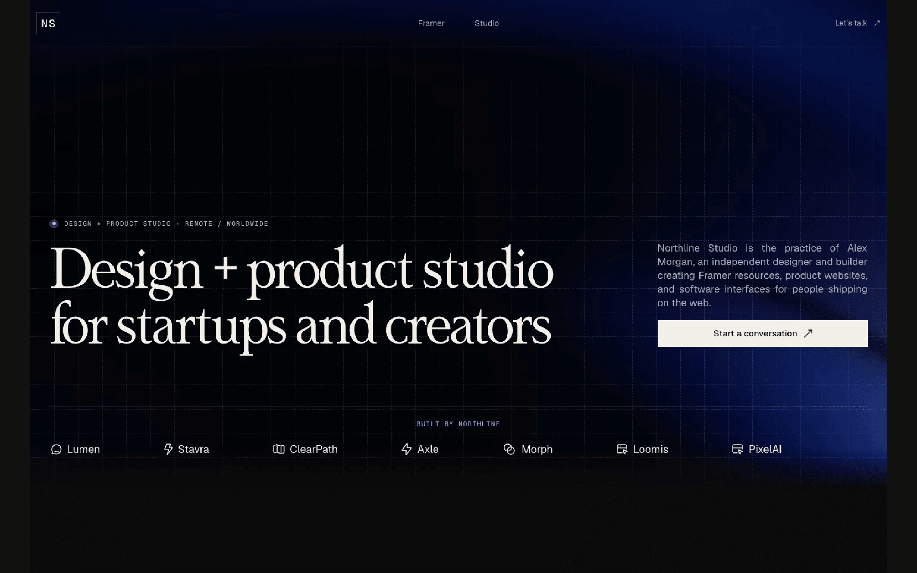 StudioFolio template, screen 1 of 2