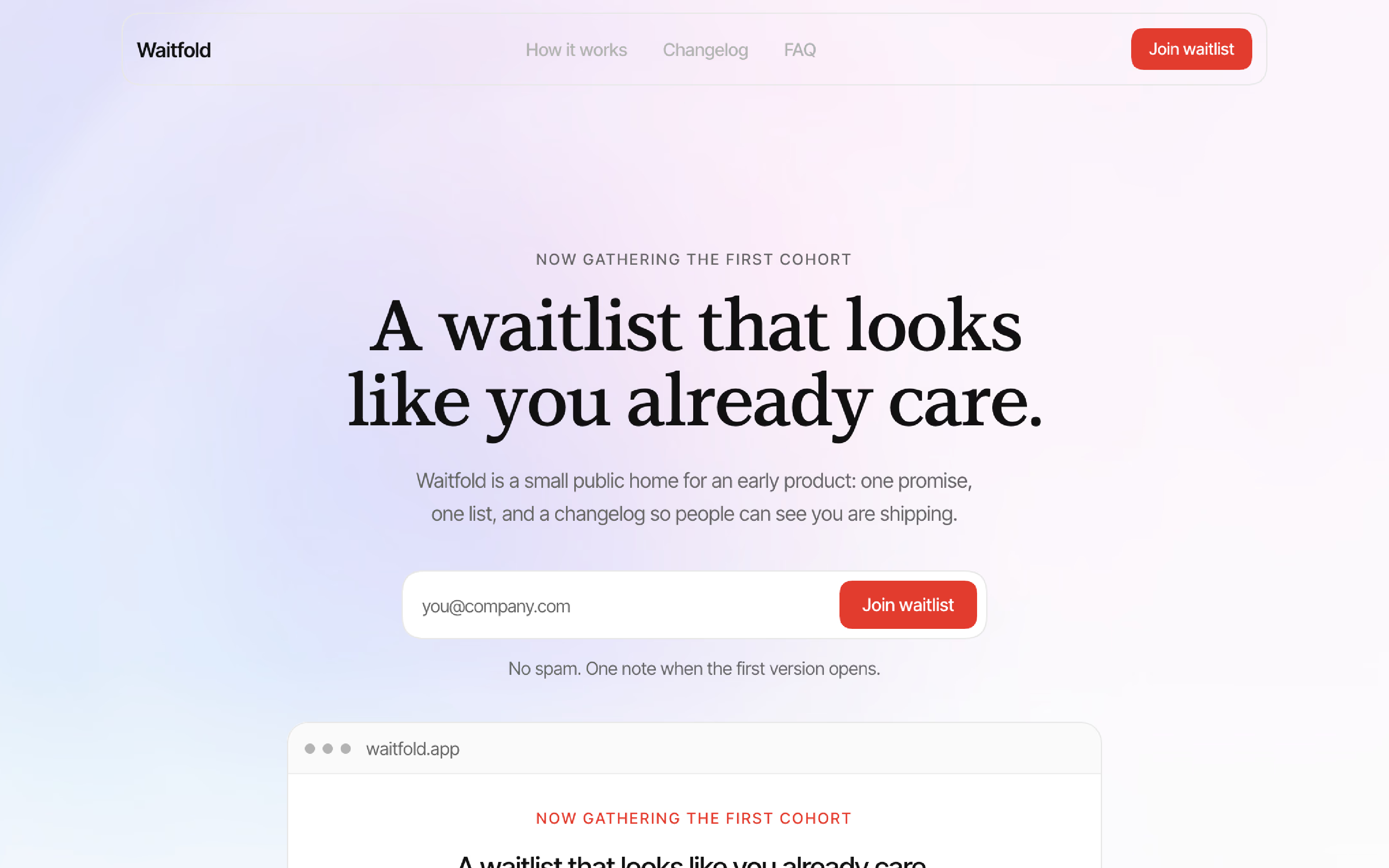 Waitfold template, screen 1 of 3