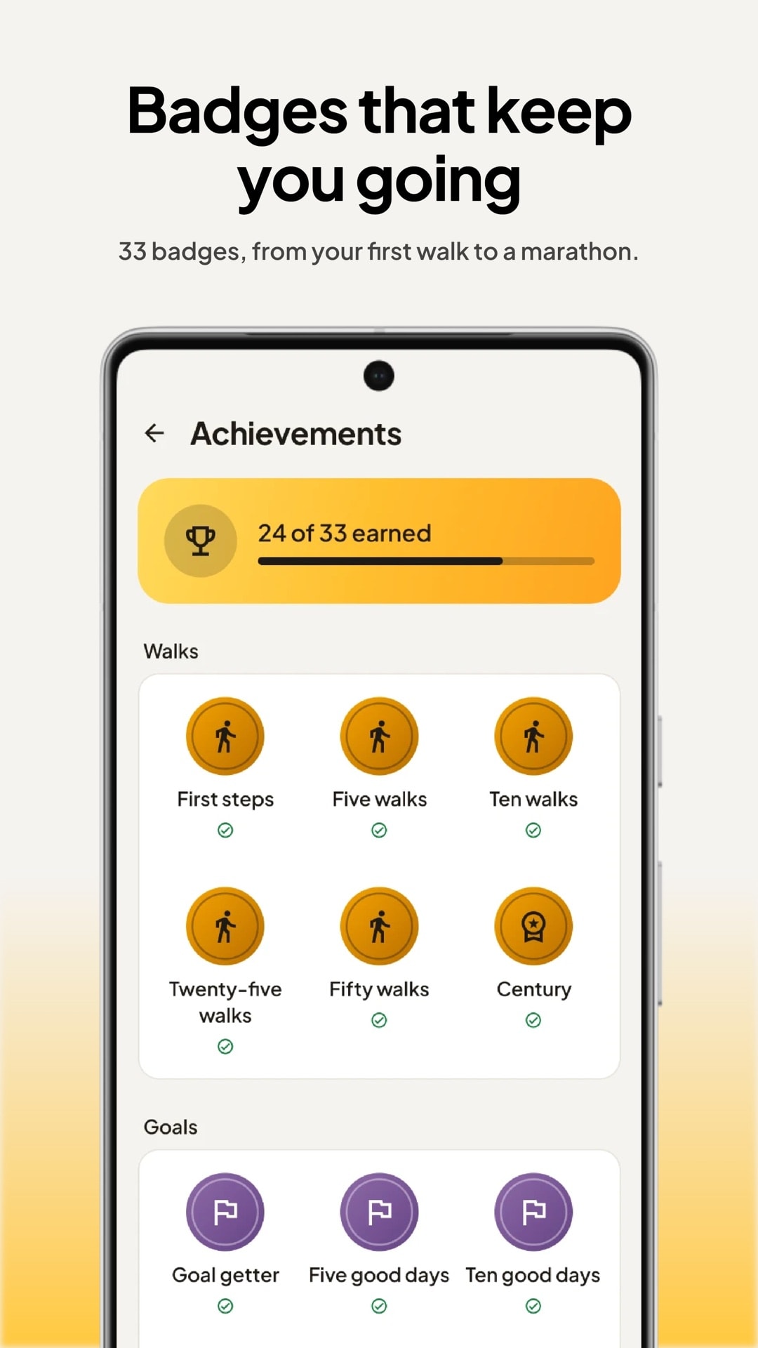 Badges, from a first walk to a marathon