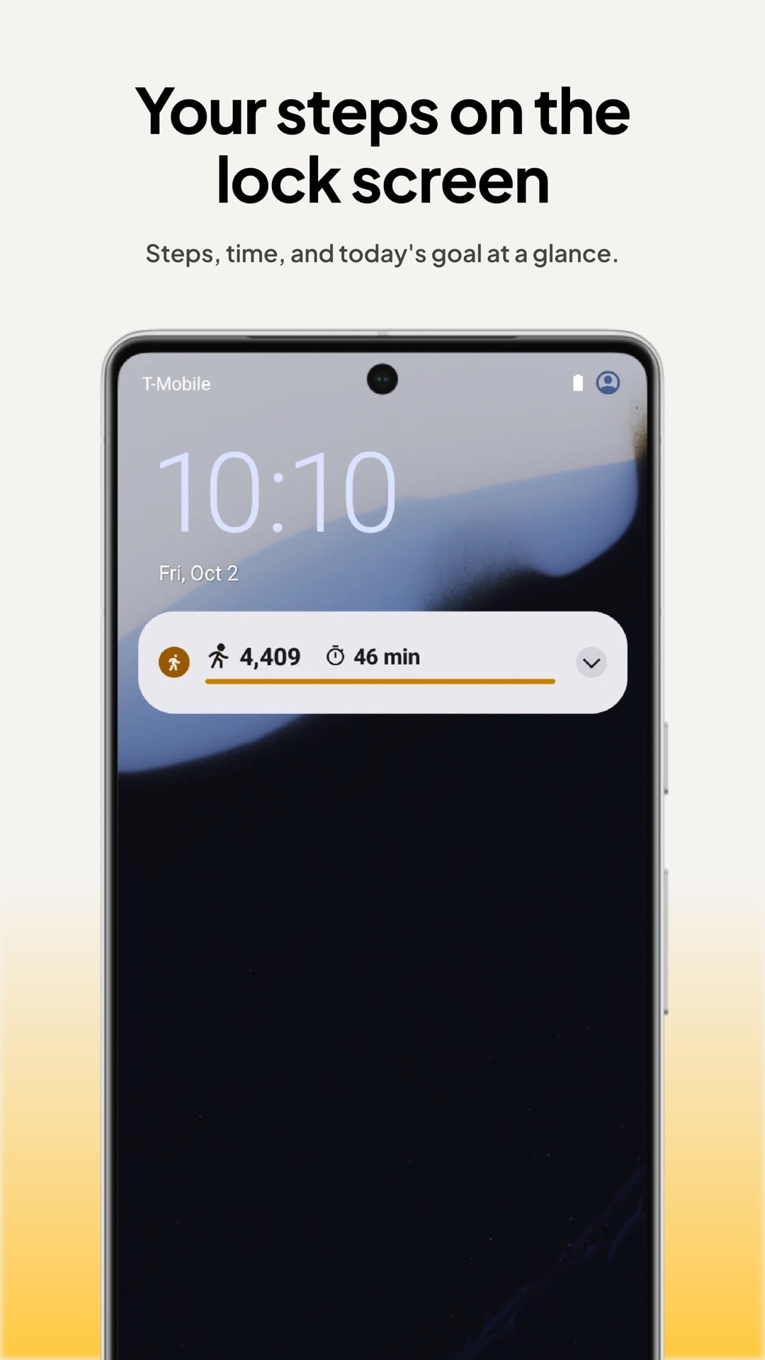 Steps, time and goal on the lock screen