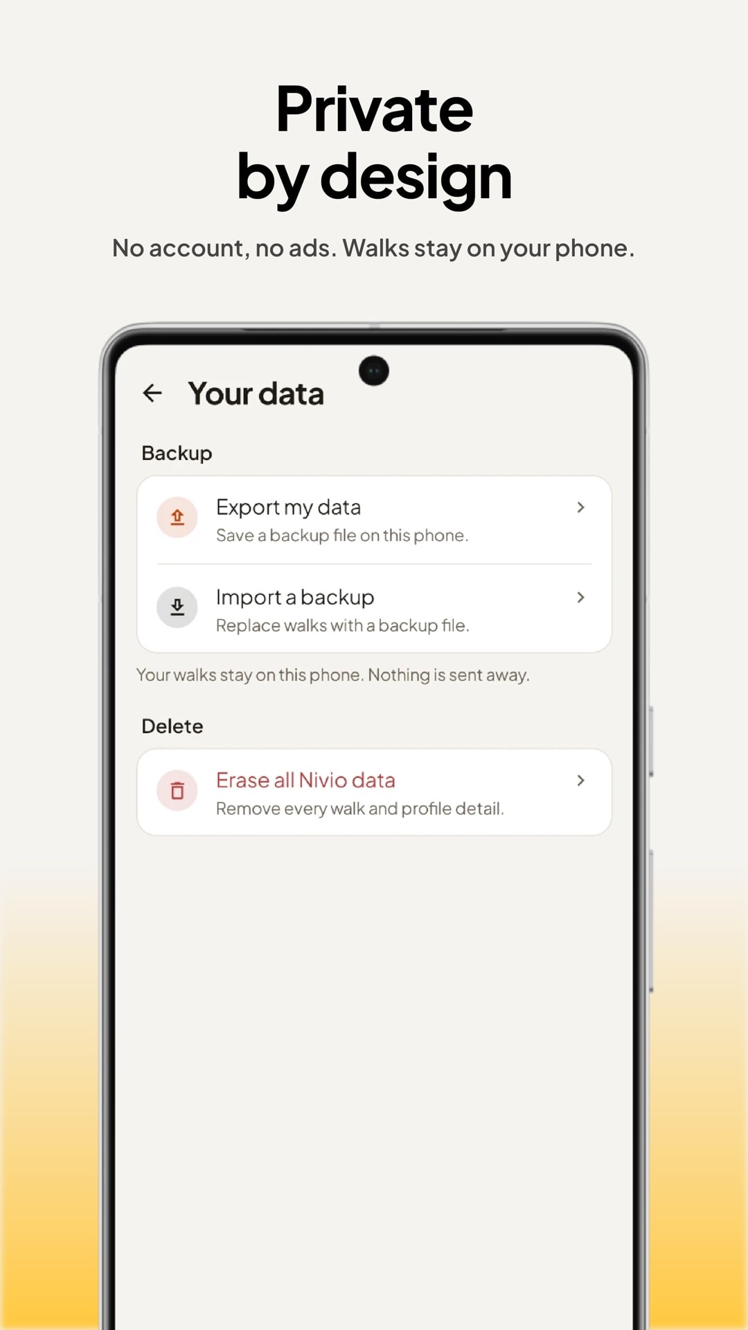Your data: export, import or erase, all on the phone